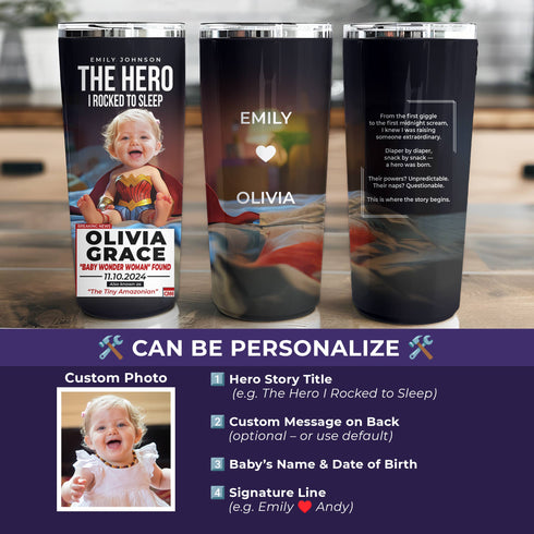 Personalized Baby Wonder Woman Tumbler – Custom Superhero Gift for Moms & Daughters